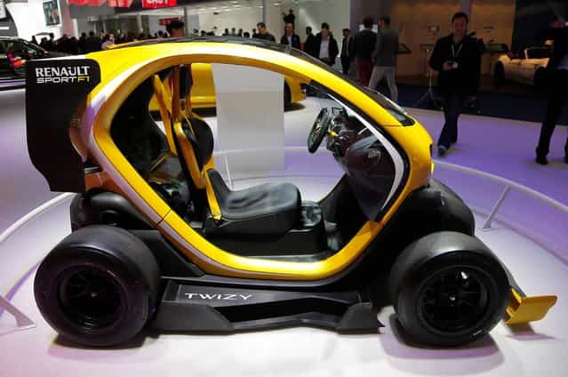 A Renault Twizy Sport F1 is on display during the second press day of the 65th Frankfurt Auto Show in Frankfurt, Germany, Wednesday, September 11, 2013. (Photo by Frank Augstein/AP Photo)