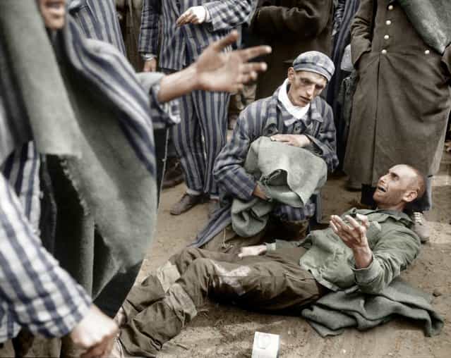 Rescued inmates at nazi concentration camp Wobbelin, 1945 near Ludwigslust.