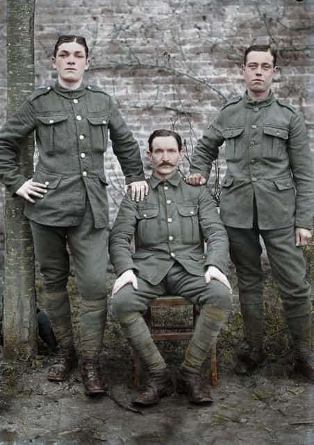 Three [Tommies] – in the village of Warloy-Baillon, 10 miles east of the Somme front line. Late 1915 to mid 1916.