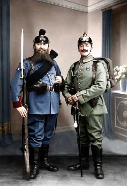 Bavarian grandfather and Prussian grandson displaying the old and new uniforms of the German army, 1st of February, 1913.
