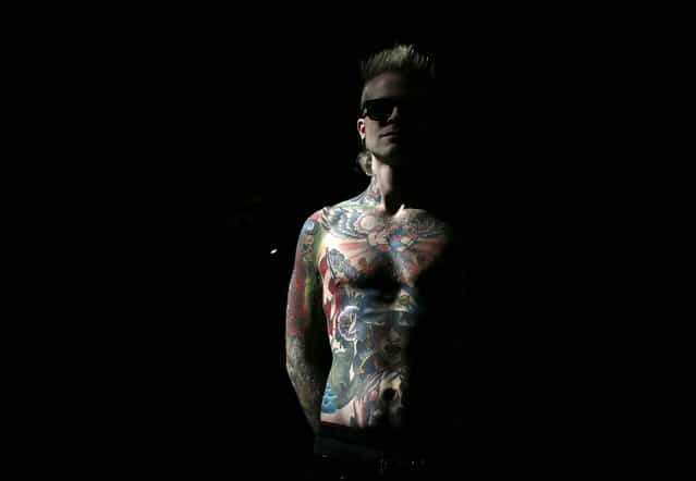 Jesper Borg displays his tattoos. (Photo by Stefan Wermuth/Reuters)