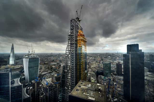 Finalist – Anthony Devlin. General view of construction of the Leadenhall Building (centre) with the Shard Building (left) 20 Fenchurch Street, or the [Walkie-Talkie] building (second left) and Tower 42 (right), London, on June 23, 2013. (Photo by Anthony Devlin/PA Wire)