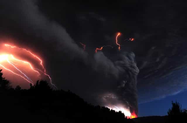 Lightning flashes amid a cloud of ash billowing from Puyehue volcano near Osorno, Chile, on June 5, 2011