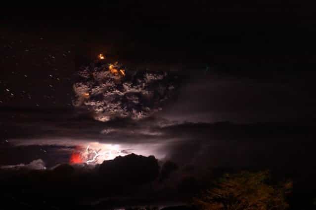 Lightning flashes amid a cloud of ash billowing from Puyehue volcano near Osorno, Chile, on June 5, 2011