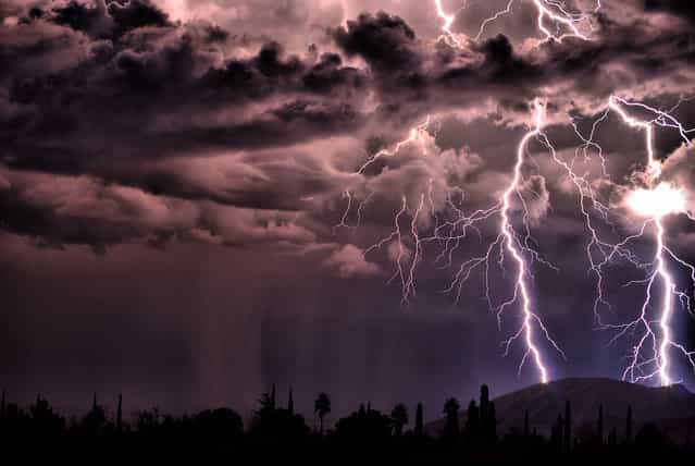 17 Oct., 2009. Lightning strikes the Huachuca Mountians outside Sierra Vista