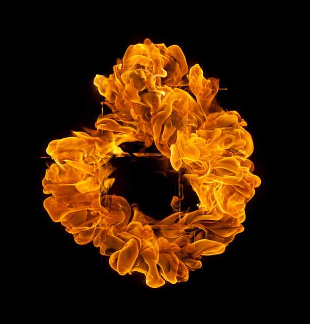 Fire patterns created by igniting gasoline in midair. (Photo by Rob Prideaux)