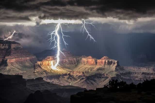 Rolf Mader's incredible images capture the spectacle of the forked lightening over the Grand Canyon. (Photo by Rolf Maeder)
