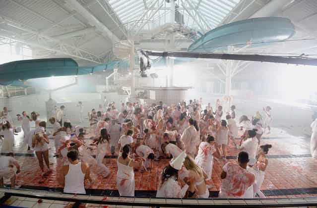 To mark Halloween, 150 teens descended upon a swimming pool in Essex to help mobile network giffgaff recreate the famous Tomatina tomato fight... only this time, with blood and guts. Different takes #giffgaffguts. On October 18, 2013 in Dagenham, England. (Photo by Dave J. Hogan/Getty Images for giffgaff) To mark Halloween, 150 teens descended upon a swimming pool in Essex to help mobile network giffgaff recreate the famous Tomatina tomato fight... only this time, with blood and guts. Different takes #giffgaffguts. On October 18, 2013 in Dagenham, England. (Photo by Dave J. Hogan/Getty Images for giffgaff)