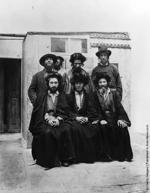 circa 1885: A group of Ashkenazi jews in Jerusalem
