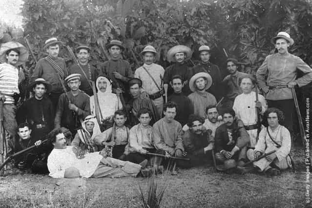 Members of Hashomer, a Jewish security organization dedicated to protecting pioneering Zionist settlements, pose with their rifles October 1, 1900 in the community of Rehovot during the Ottoman rule of Palestine in what would later become the State of Israel