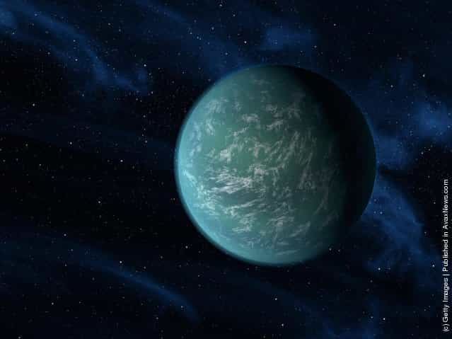 The Kepler-22b, a planet known to comfortably circle in the habitable zone of a sun-like star is digitally illustrated
