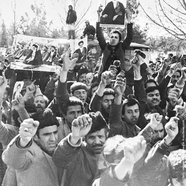 1979: Thousands of the Ayatollah Khomeinis supporters on the streets of Tehran calling for the religious leaders return