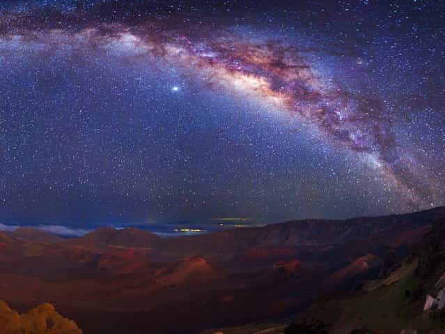 The Milky Way above the crater of Haleakala volcano on Maui, Hawaii