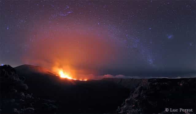 The Milky Way above the volcano Piton de la Fournaise