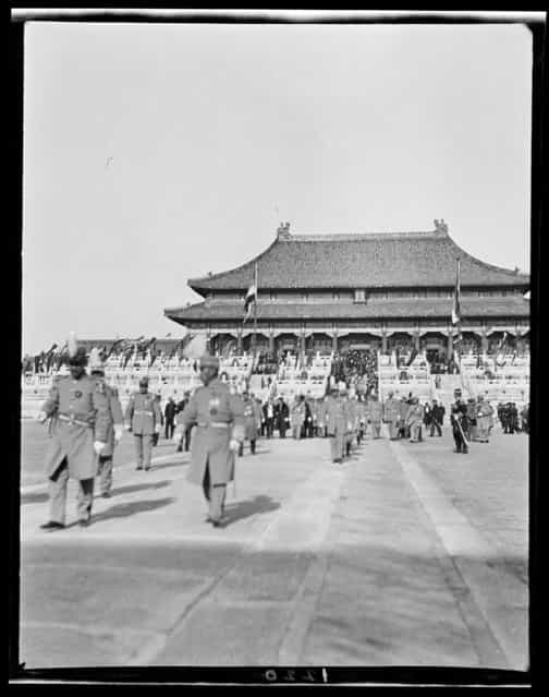 Thanksgiving Day Review, President's Party at Hall of Supreme Harmony. China, Beijing, 1917-1919. (Photo by Sidney David Gamble)