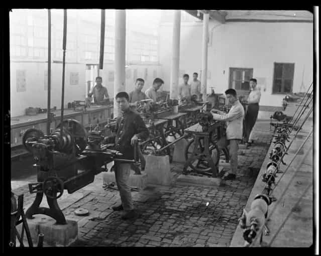 Machine Shop. China, Beijing, 1917-1919. (Photo by Sidney David Gamble)