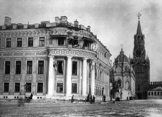 Tsar Nicholas II's palace in Moscow, damaged during the Russian Revolution, 1917.