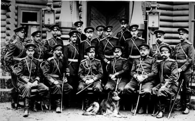 Tsar Nicholas II (1868–1918), emperor of Russia, with a group of Russian army officers, circa 1916. (Photo by Henry Guttmann)