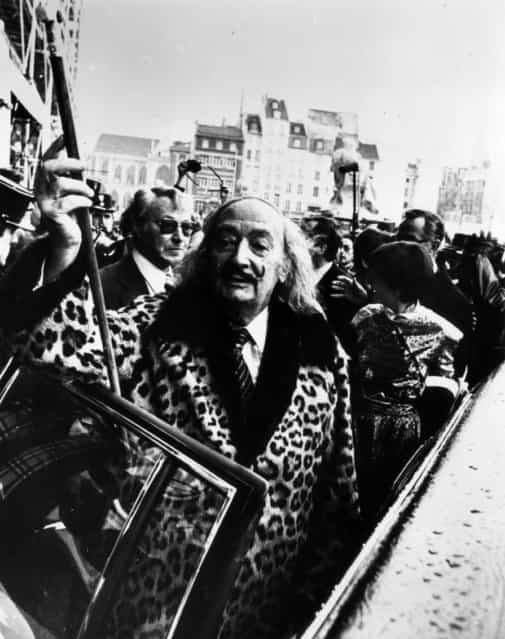 The idiosyncratic Spanish surrealist artist Salvador Dali (1904–1989) arriving at the Pompidou Centre in Paris for his latest exhibition, 8th January 1980. (Photo by Keystone)