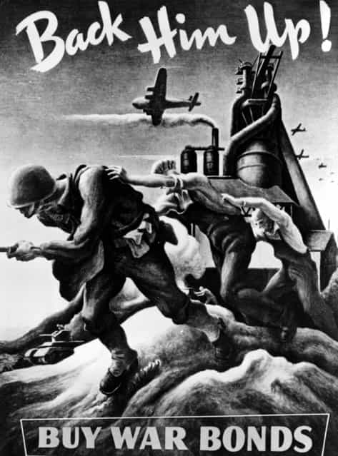 Thomas Hart Benton painted this war bond poster for the U.S. government to support the war effort. Soon after Pearl Harbor, Benton began a series of paintings entitled [Year of Peril], dedicated to awakening American people to the realization of what war meant. (Photo by Associated Press)