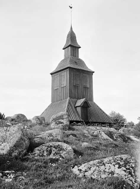 Bell tower of Gryta Church, Uppland, Sweden, 1933. The wooden bell tower was built in 1752. (Photo by Einar Erici)