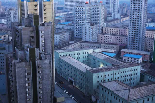 A view of central Pyongyang, North Korea, at dusk on April 12, 2011. (Photo by David Guttenfelder/AP Photo)