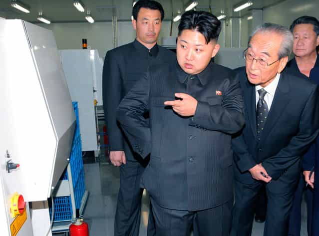 Kim Jong Un visits Mokran Video Company in Pyongyang in this undated picture released by the North's official KCNA news agency on September 11, 2011. KCNA did not state precisely when the picture was taken. (Photo by Reuters/KCNA)