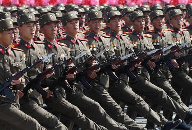 Soldiers march in a military parade in Pyongyang, on April 15, 2012. (Photo by Reuters/Stringer)