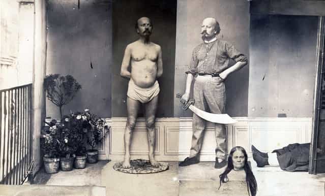 [Scene of Murder and Decapitation] by Unknown, French, ca. 1870. One can only guess at the strange psychosexual narrative that lay behind the making of this image and others in a private album that featured a small cast of characters repeatedly bound, beheaded, or burned at the stake, sometimes at the hands of their own doppelgangers. (Photo courtesy of The Metropolitan Museum of Art)