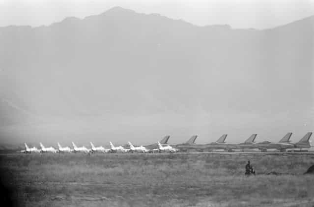 Afghan Air Force Mikoyan-Gurevich MiG-15 fighters and Ilyushin Il-28 bombers in Kabul, Afghanistan, during the visit of the U.S. president Dwight D. Eisenhower, in December of 1959. (Photo by Thomas J. O'Halloran/LOC via The Atlantic)
