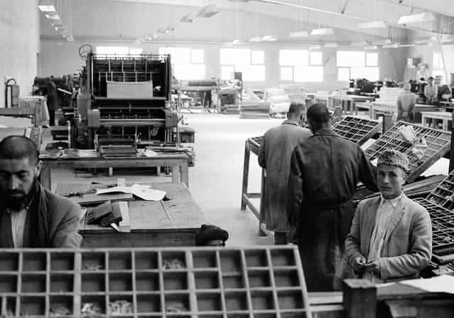 Scene inside the modern new government printing plant in Kabul on June 9, 1966, which houses Kabul Times. (Photo by AP Photo via The Atlantic)