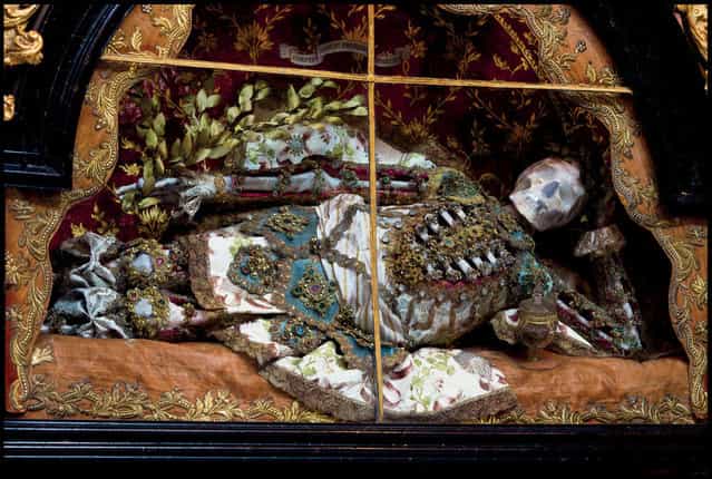 St Friedrich at the Benedictine abbey in Melk, Austria. A relic hunter dubbed [Indiana Bones] has lifted the lid on a macabre collection of 400-year-old jewel-encrusted skeletons unearthed in churches across Europe. (Photo by Paul Koudounaris/BNPS)