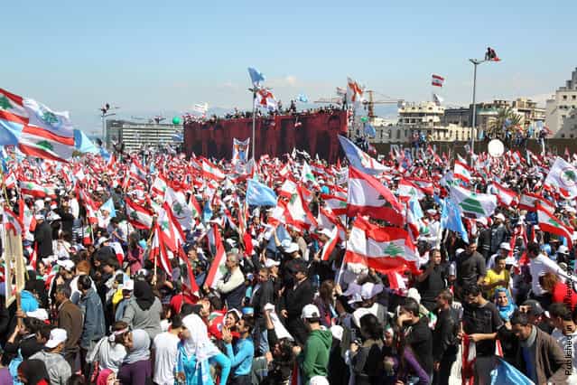 Protesters wave Lebanese