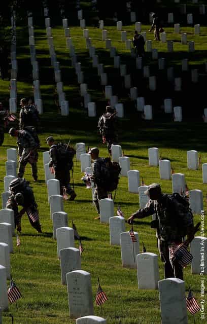 American Flags Placed At Graves At Arlington Nat'l Cemetery For Memorial Day