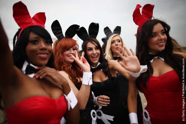 Hugh Hefner Arrives At Stansted Airport For Launch Of Playboy Club London