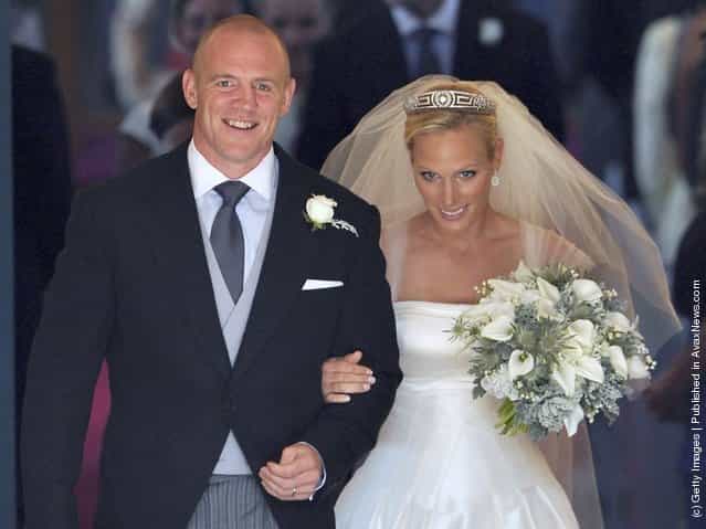 England rugby captain Mike Tindall and Zara Phillips leave the church after their marriage at Canongate Kirk on July 30, 2011 in Edinburgh, Scotland