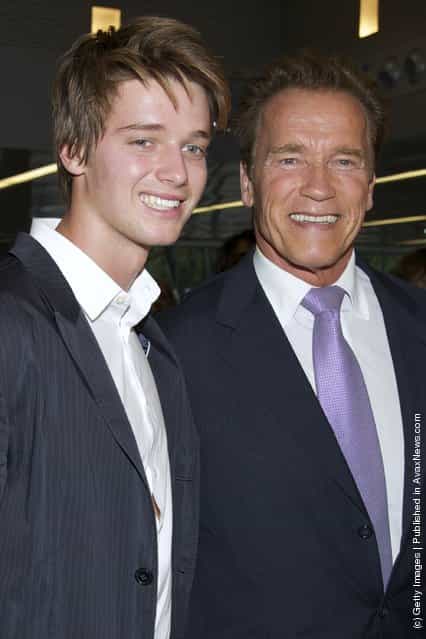 Actor and former California Governor Arnold Schwarzenegger (R) and his son Patrick Schwarzenegger (L)