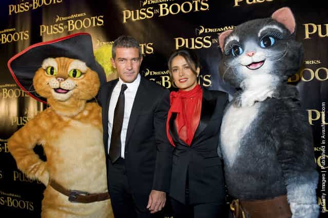 Antonio Banderas and Salma Hayek attend the Puss in Boots
