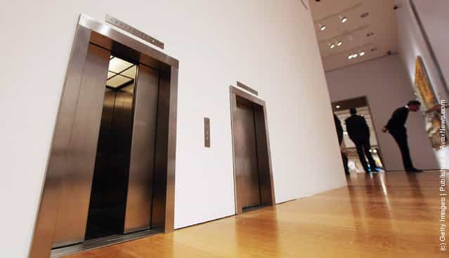Untitled installation of miniature elevators by Maurizio Cattelan