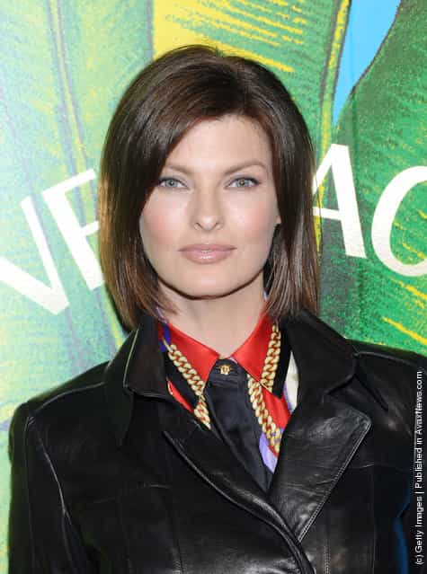 Model Linda Evangelista attends the Versace for H&M Fashion event