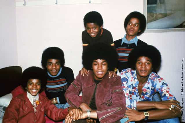 Motown singers the Jackson brothers, Jackie, Tito, Jermaine, Marlon, Michael and Randy in London, October 1972