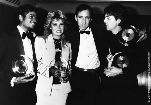 Michael Jackson (1958 - 2009), Kim Wilde, Pete Townshend and Paul McCartney at the British Record Industry Awards (BRIT awards) in London, 16th February 1983