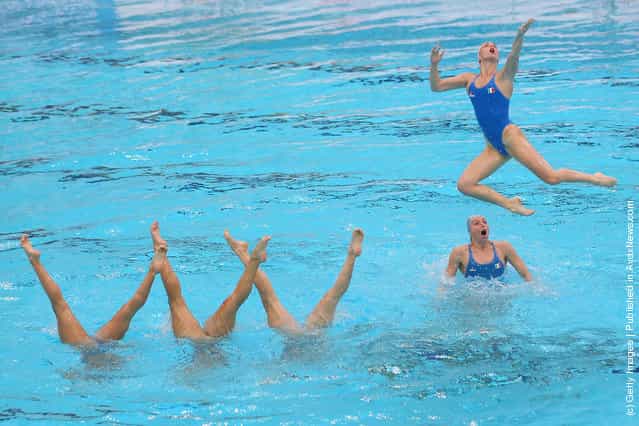 Italian team trains before the 6th FINA Synchronised Swimming World Trophy at the Water Cube
