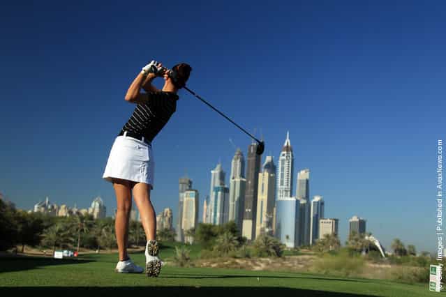 Michelle Wie of the USA tees off at the par 4, 8th hole during the second round of the 2011 Omega Dubai Ladies Masters