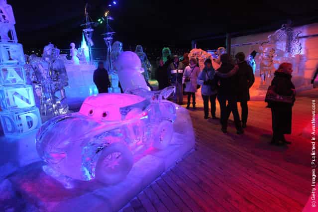 Ice sculptures based on the caracters by Walt Disney are shown at the snow and ice sculpture festival