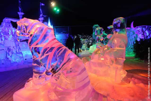 Ice sculptures based on the caracters by Walt Disney are shown at the snow and ice sculpture festival
