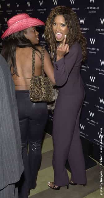 Traci Bingham, right, gives the photographer the finger April 11, 2000 at the grand opening of W. Los Angeles Hotels located in Westwood, Ca