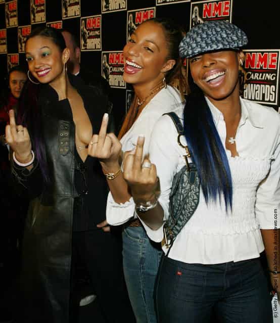 British female pop group Misteeq give the middle finger to photographers at the NME Carling Awards in the Planit arches