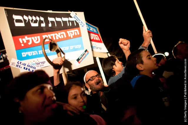 Israelis protest against gender segregation and violence towards women by ultra Orthodox Jewish extremists