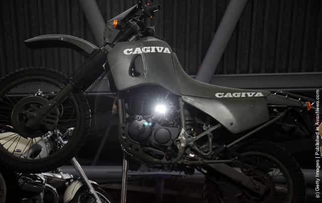 A Cagiva 600 W16 that was used in the 1995 James Bond film Goldeneye and is currently being displayed at the Bond In Motion exhibition